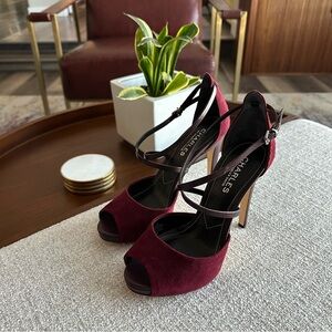 Charles by Charles David Fred Burgundy Suede Peep Toe Heels 7.5M